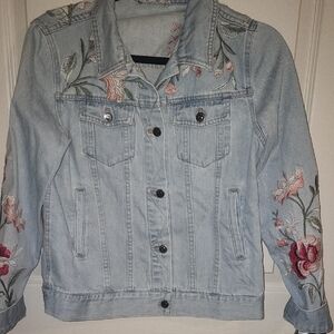 Johnny Was Light Blue Floral Embroidered Jean Jacket
